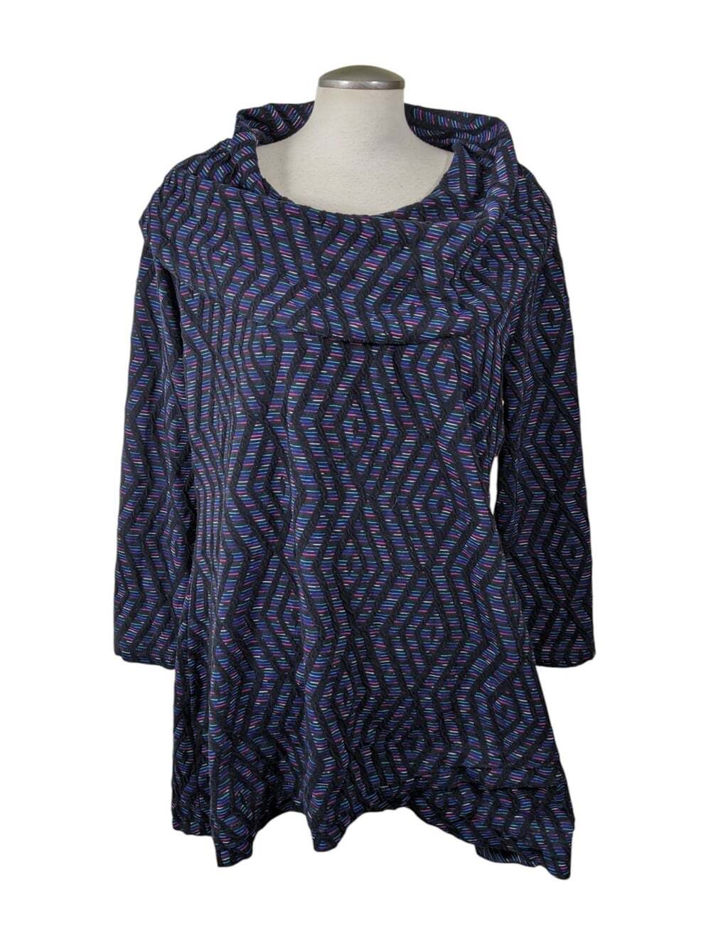 Parsley & Sage Boho Multicolor Cowl Neck Tunic Top Lagenlook Artsy Art To Wear